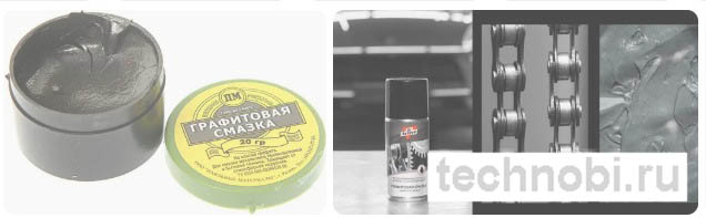 Различные формы графитовых смазок: паста, спрей, консистентная