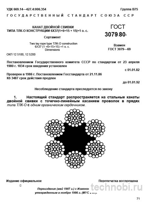 ГОСТ 3079-80 Канат ТЛК-О 6х37: Сортамент, Цена и Требования