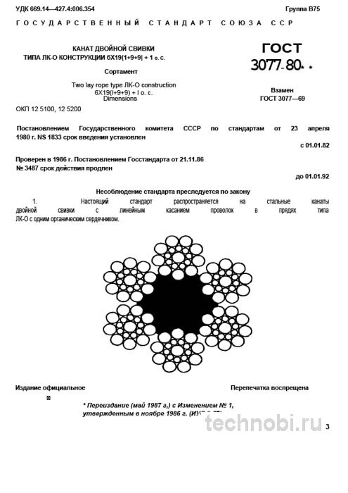 ГОСТ 3077-80 Канат ЛК-О 6х19: Сортамент, Цена и Требования