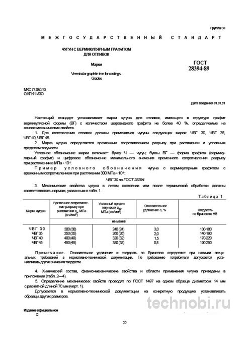 ГОСТ 28394-89: Чугун с вермикулярным графитом цена и свойства