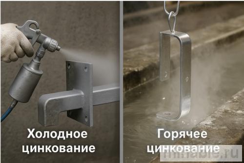 Слева направо: окрашивание, холодное цинкование, горячее цинкование