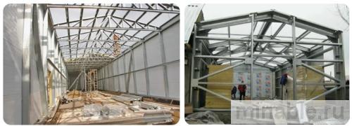 монтаж каркаса из металлоконструкций с сэндвич-панелями